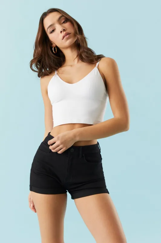 Miami Black Wash Rolled Denim Short sold by Charlotte Russe