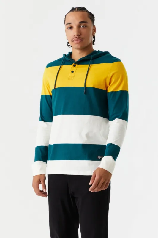 Striped Henley Hooded Long Sleeve Top sold by Charlotte Russe