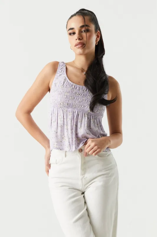 Lilac Floral Smocked Milkmaid Cami sold by Charlotte Russe