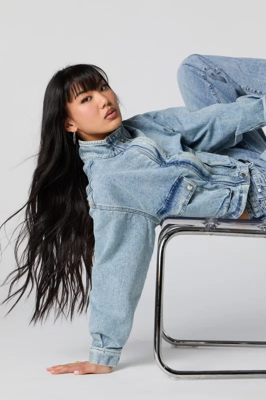 Acid Wash Cargo Denim Jacket sold by Charlotte Russe