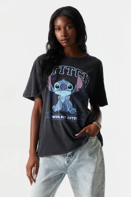 Stitch Graphic Washed Boyfriend T-Shirt sold by Charlotte Russe