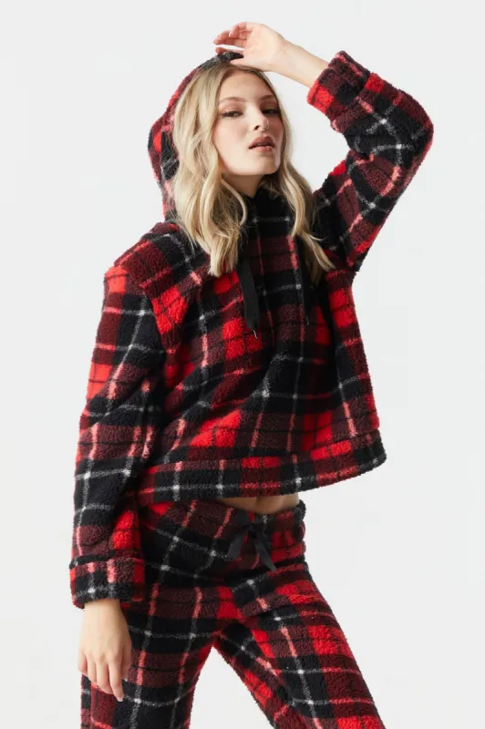 Plaid Sherpa Pajama Hoodie sold by Charlotte Russe