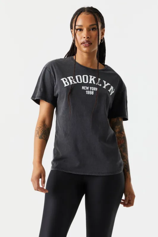 Brooklyn Graphic Washed Boyfriend T-Shirt sold by Charlotte Russe