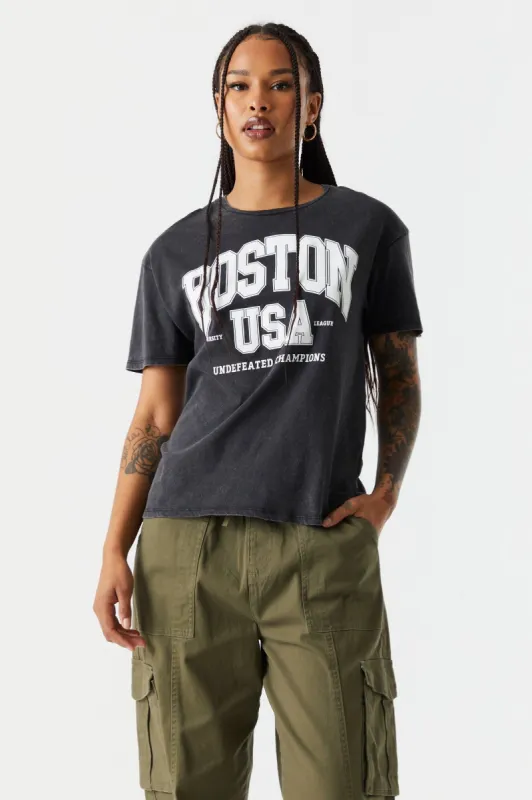 Boston Graphic Washed Boyfriend T-Shirt sold by Charlotte Russe