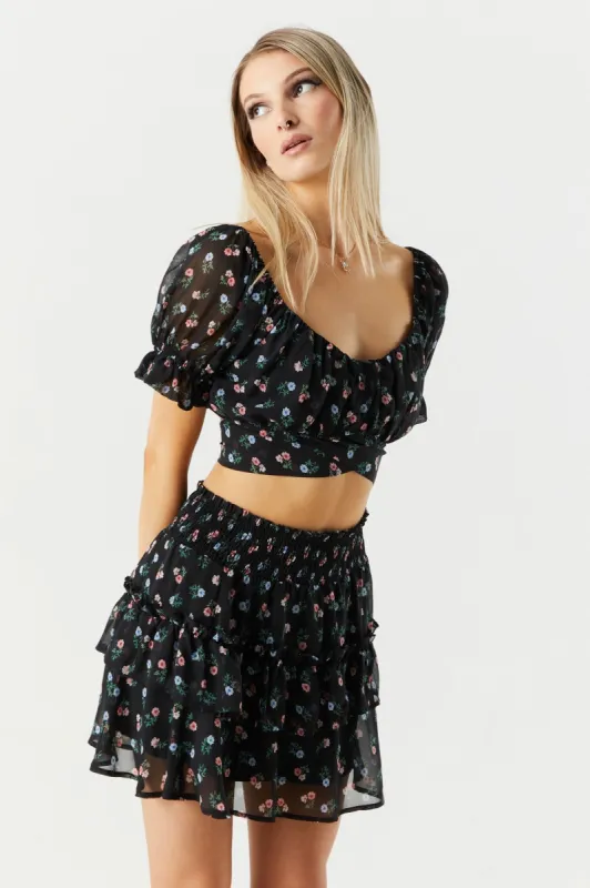Floral Mesh Tiered Skirt sold by Charlotte Russe