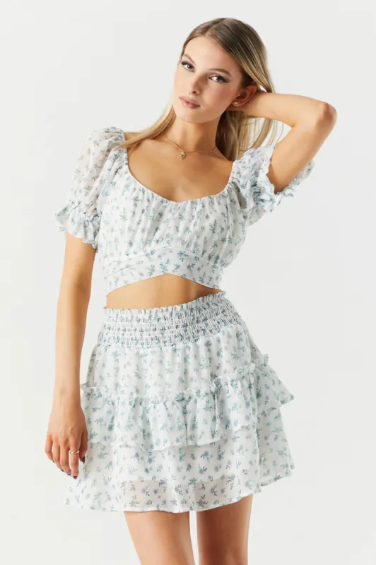 White Floral Mesh Milkmaid Top sold by Charlotte Russe