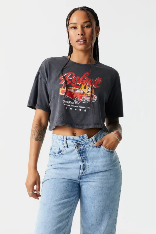 Rebel Graphic Boxy Skimmer T-Shirt sold by Charlotte Russe