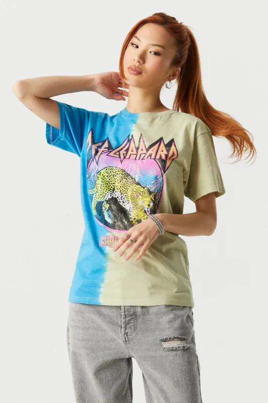 Tie-Dye Print Def Leppard Graphic Boyfriend T-Shirt sold by Charlotte Russe