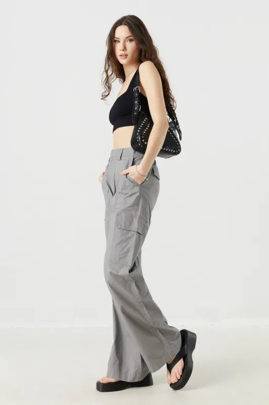 Grey Poplin Wide Leg Cargo Pant sold by Charlotte Russe