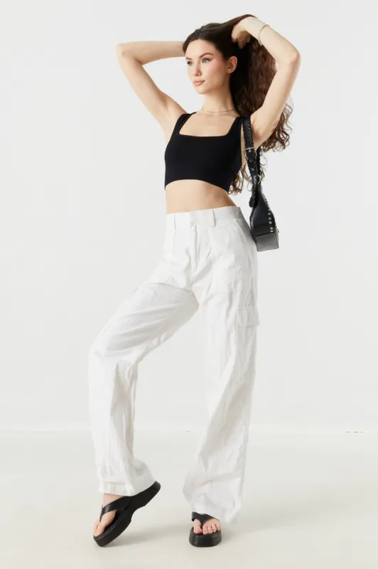 White Poplin Wide Leg Cargo Pant sold by Charlotte Russe
