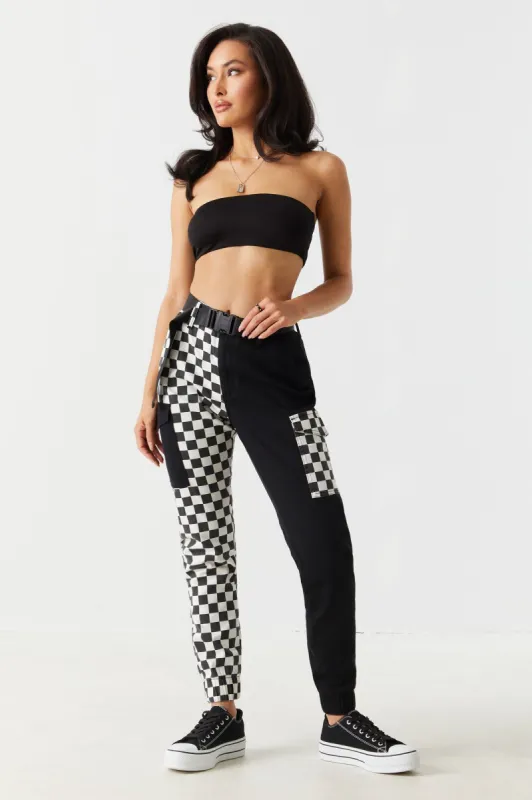 Checkered Spliced Print Belted Slim Cargo Pant sold by Charlotte Russe