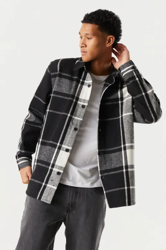 Plaid Woven Flannel Shacket sold by Charlotte Russe