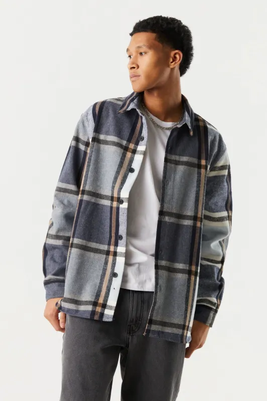 Blue Plaid Woven Flannel Shacket sold by Charlotte Russe