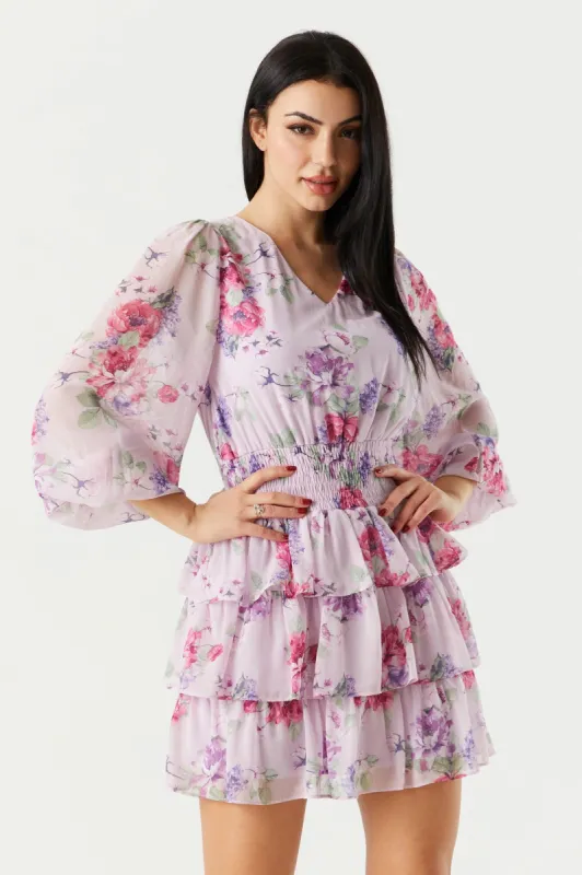 Lilac Chiffon Floral Tiered Mini Dress sold by Charlotte Russe