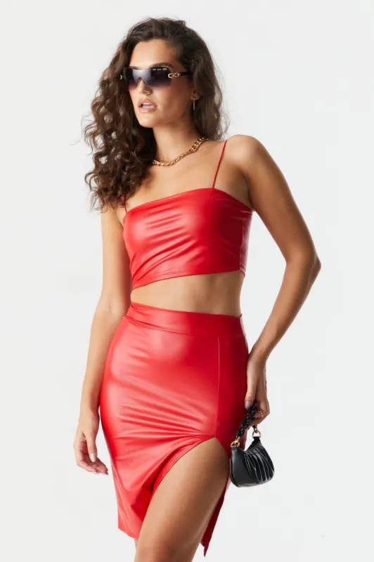 Faux-Leather Leg Slit Midi Bodycon Skirt sold by Charlotte Russe
