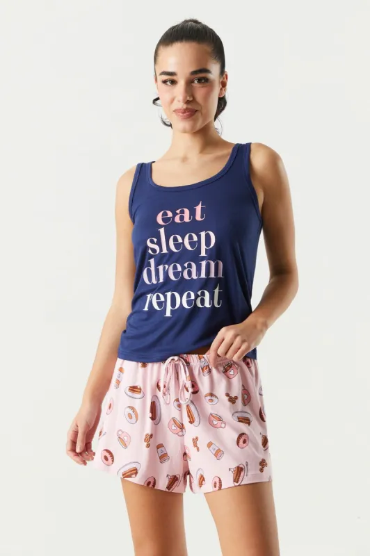 Eat Sleep Dream Repeat Graphic Tank and Short 2-Piece Pajama Set sold by Charlotte Russe