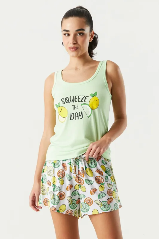 Squeeze the Day Graphic Tank and Short 2-Piece Pajama Set sold by Charlotte Russe