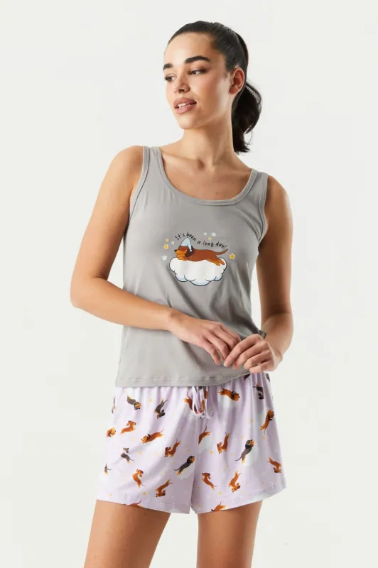 Sleeping Dog Graphic Tank and Short 2-Piece Pajama Set sold by Charlotte Russe