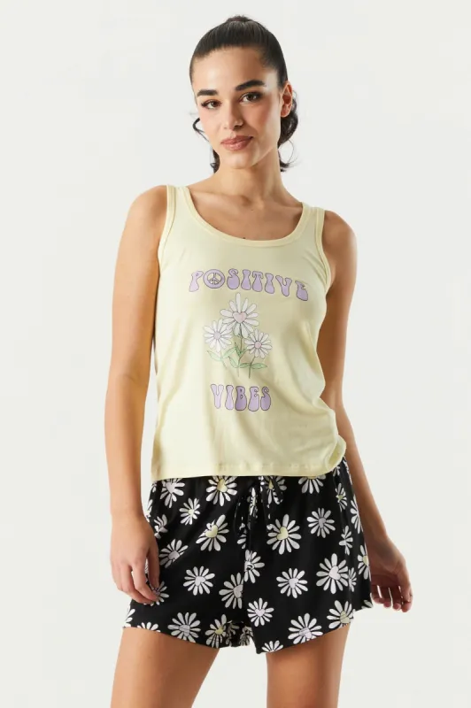 Positive Vibes Graphic Tank and Short 2-Piece Pajama Set sold by Charlotte Russe