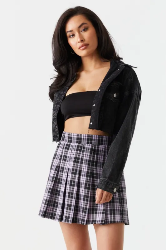 Pleated Lilac Plaid Print Twill Mini Skirt sold by Charlotte Russe