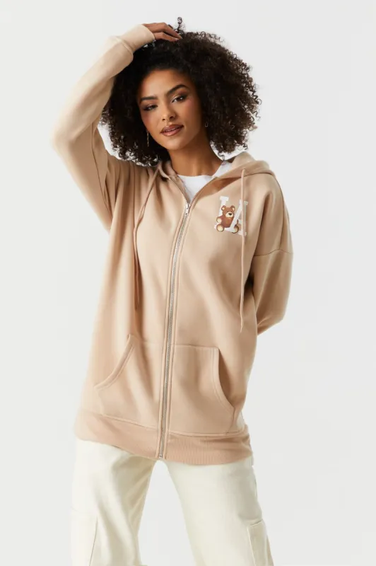 LA Graphic Oversized Fleece Zip Hoodie sold by Charlotte Russe