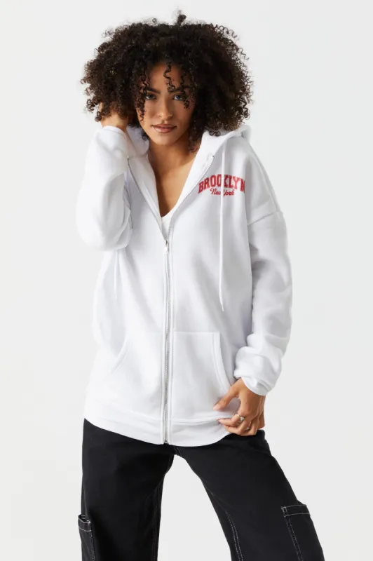 New York Graphic Oversized Fleece Zip Hoodie sold by Charlotte Russe