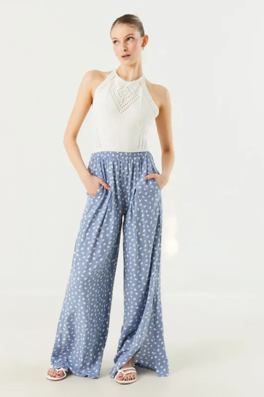 Blue and White Print Palazzo Pant sold by Charlotte Russe