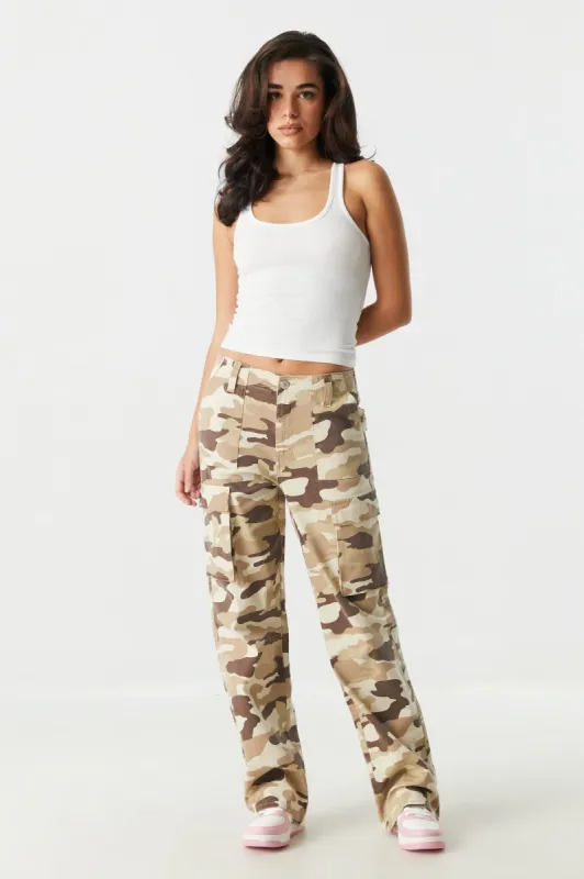 Camo Print Straight Leg Cargo Pant sold by Charlotte Russe