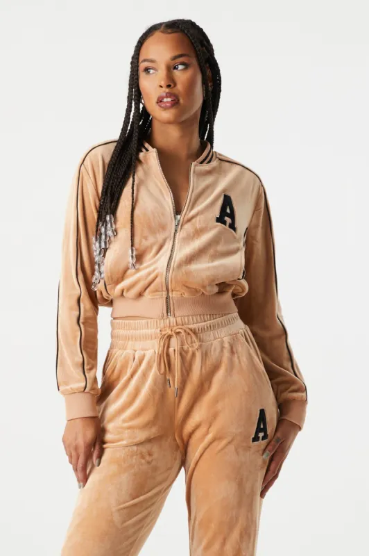 Embroidered A Velour Track Jacket sold by Charlotte Russe