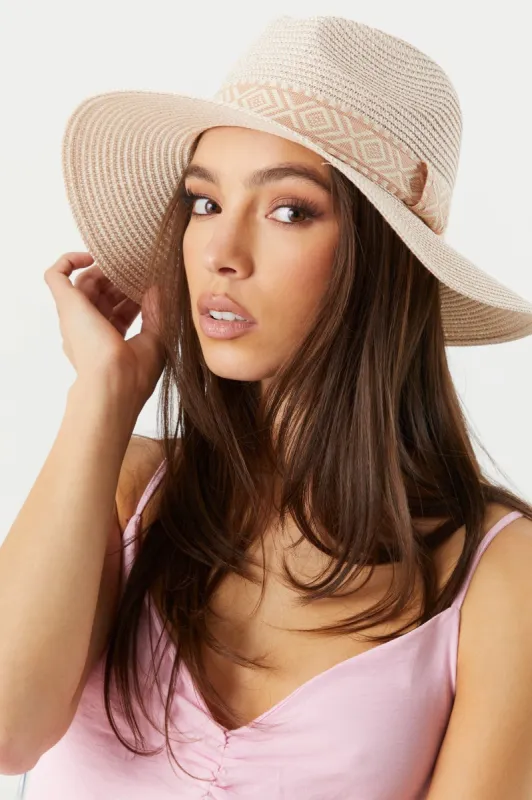 Straw Aztec Trim Panama Hat sold by Charlotte Russe