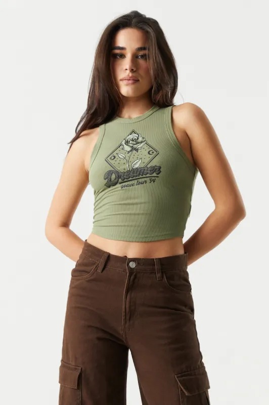 Ribbed Dreamer Graphic Skimmer Tank sold by Charlotte Russe