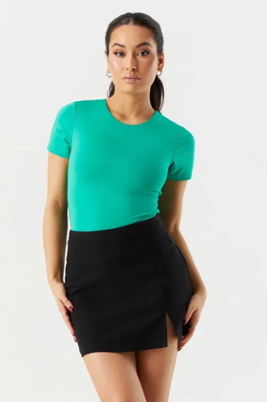 Short Sleeve Double Layer Green Contour Bodysuit sold by Charlotte Russe