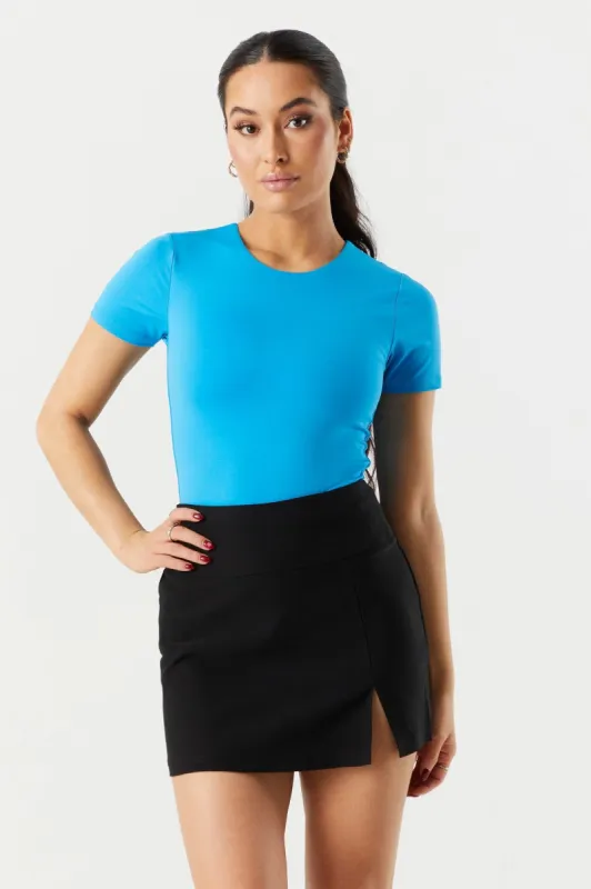 Short Sleeve Double Layer Blue Contour Bodysuit sold by Charlotte Russe