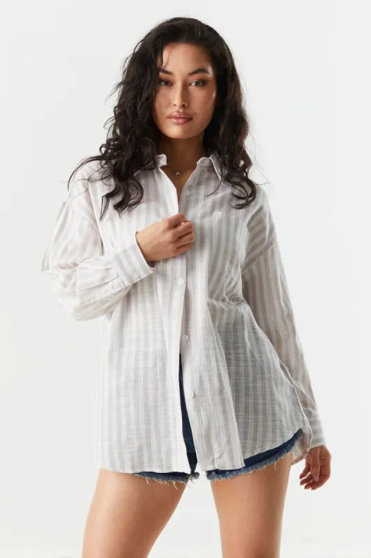 Striped Oversized Button-Up Top sold by Charlotte Russe