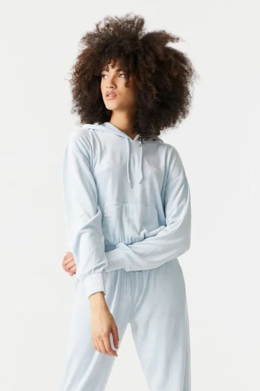 Elastic Cuff Hem Velour Hoodie sold by Charlotte Russe