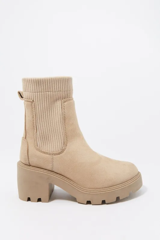 Suede High Top Ribbed Gore Boot sold by Charlotte Russe