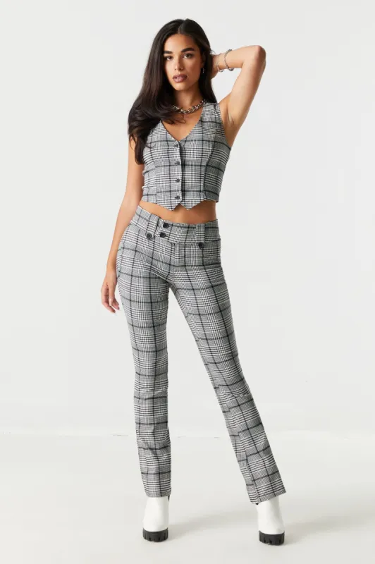 Plaid Tab Waist Flare Trouser sold by Charlotte Russe