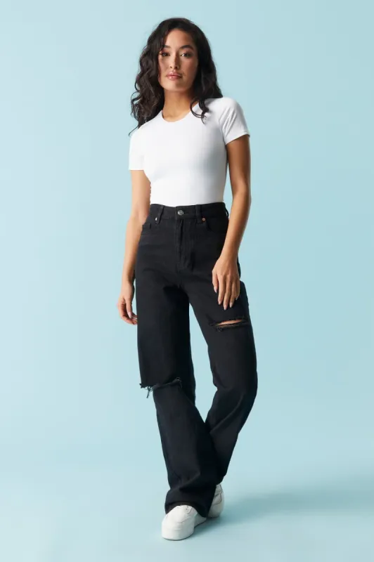 Refuge Distressed Black Wide Leg Jean sold by Charlotte Russe