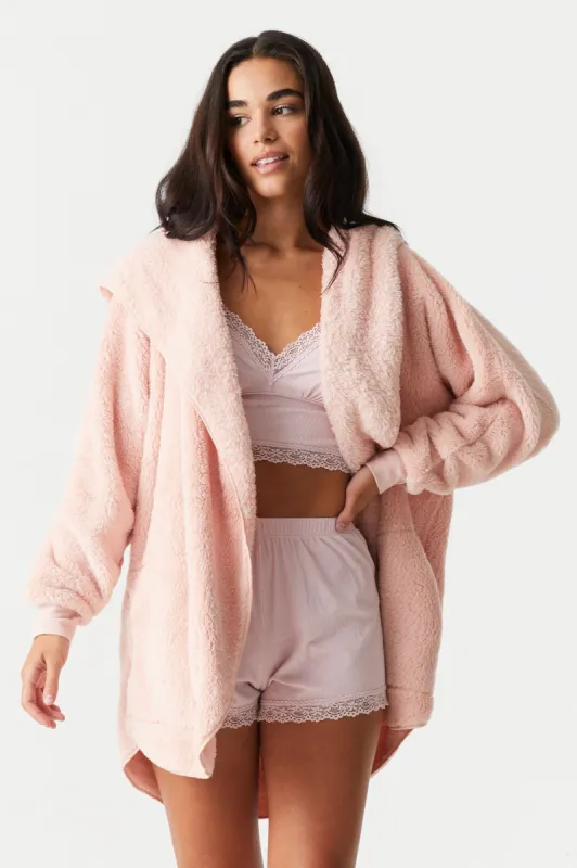 Open Front Hooded Sherpa Cardigan sold by Charlotte Russe