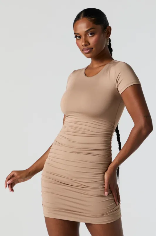Colored Contour Short Sleeve Ruched Mini Dress sold by Charlotte Russe