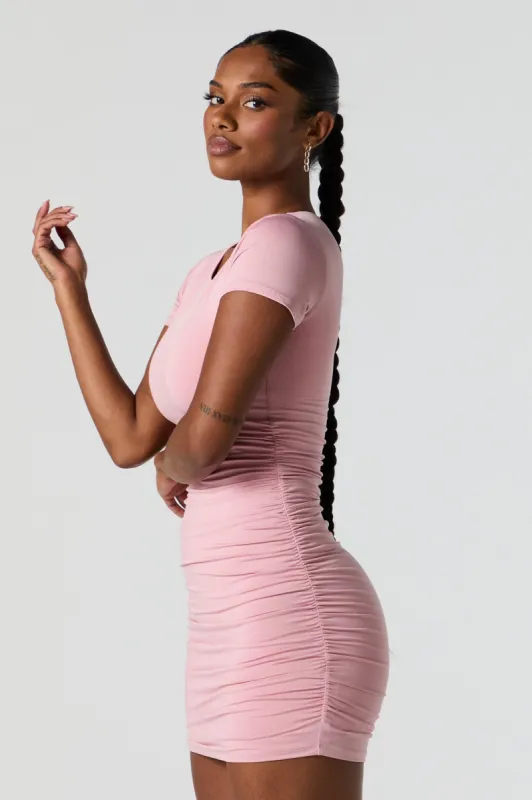 Pink Contour Short Sleeve Ruched Mini Dress sold by Charlotte Russe