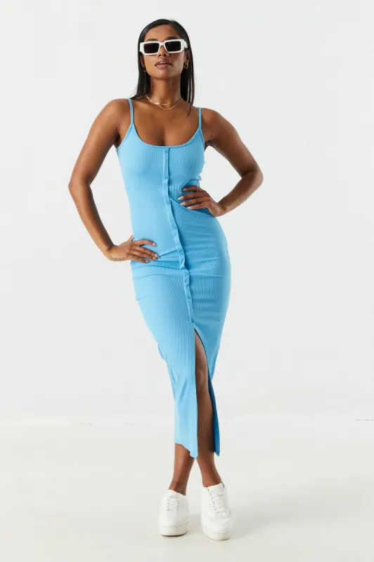 Ribbed Button-Up Bodycon Maxi Dress sold by Charlotte Russe