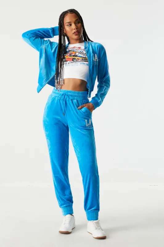 Embroidered LA Velour Jogger sold by Charlotte Russe