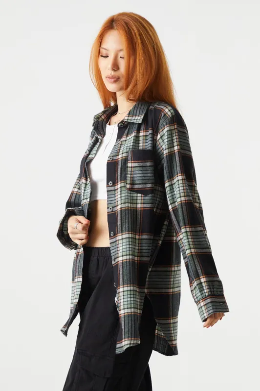 Green Plaid Oversized Flannel Shirt sold by Charlotte Russe