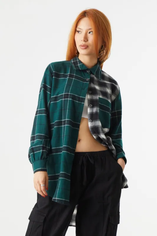 Split Green Plaid Oversized Flannel Shirt sold by Charlotte Russe