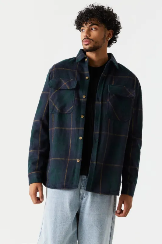 Green Plaid Shacket sold by Charlotte Russe