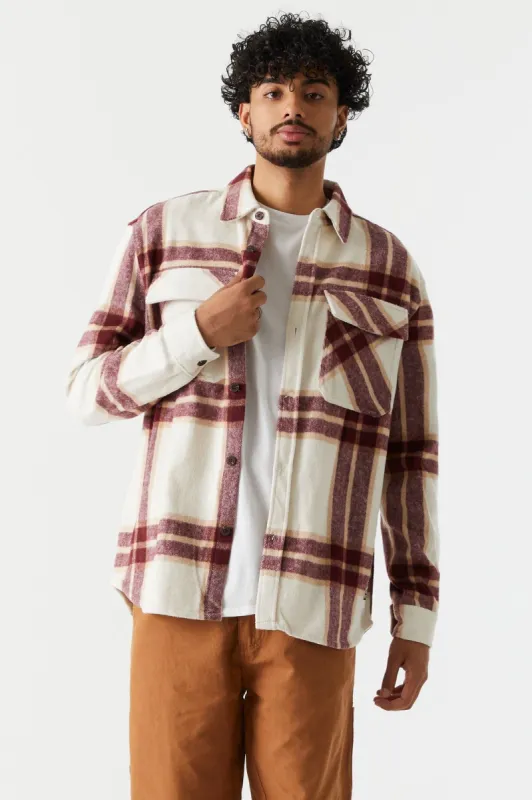 Tan Plaid Shacket sold by Charlotte Russe