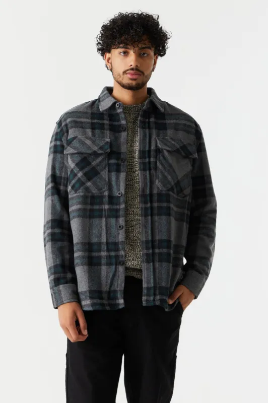 Gray Plaid Shacket sold by Charlotte Russe