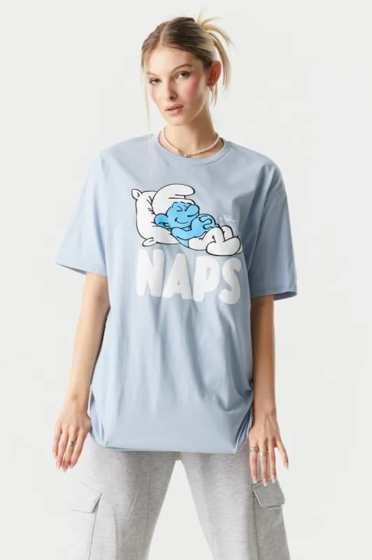 Smurf Nap Graphic Boyfriend T-Shirt made by Charlotte Russe
