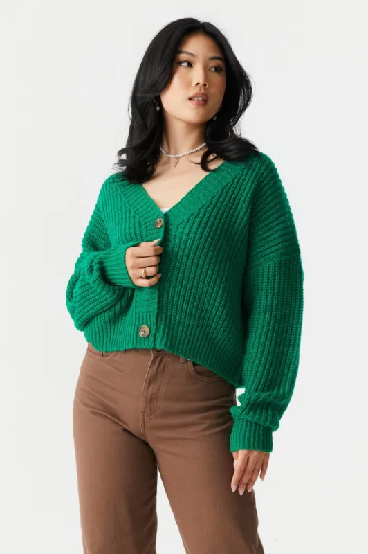 Oversized Chunky Knit Button-Up Cropped Cardigan sold by Charlotte Russe